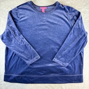 Woman Within Soft Velour Pullover Sweatshirt Top Size 3X Blue Long Sleeve